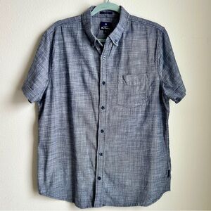 Ben Sherman Mens‎ Short Sleeve Button Down Shirt Blue Chambray Stretch Size L